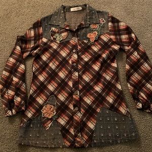 Women’s mixed material flannel shirt